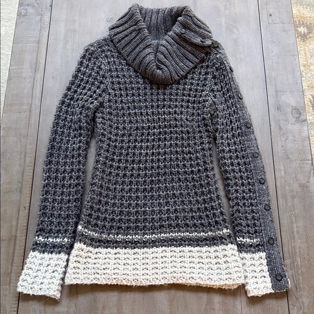 LOFT Charcoal and Cream Cowl Neck Sweater